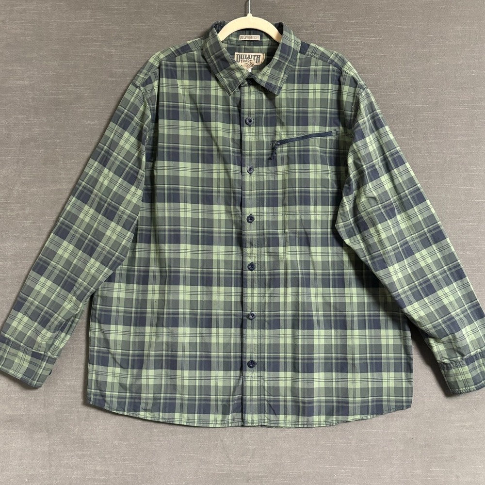Duluth Shirt XL Green Plaid Nylon Long Sleeve Untucked Outdoor Work Hiking - Picture 1 of 9